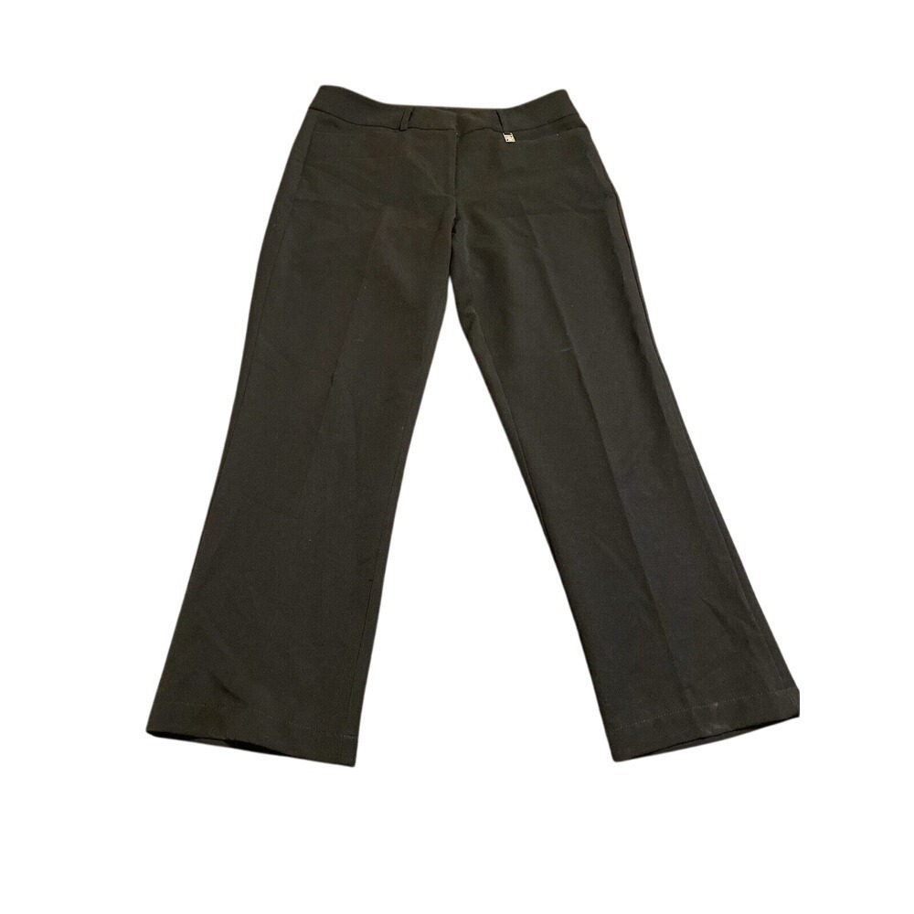 Anne Klein Womans Black Career Straight Leg Pants Size 8 Silver Square Lion Head